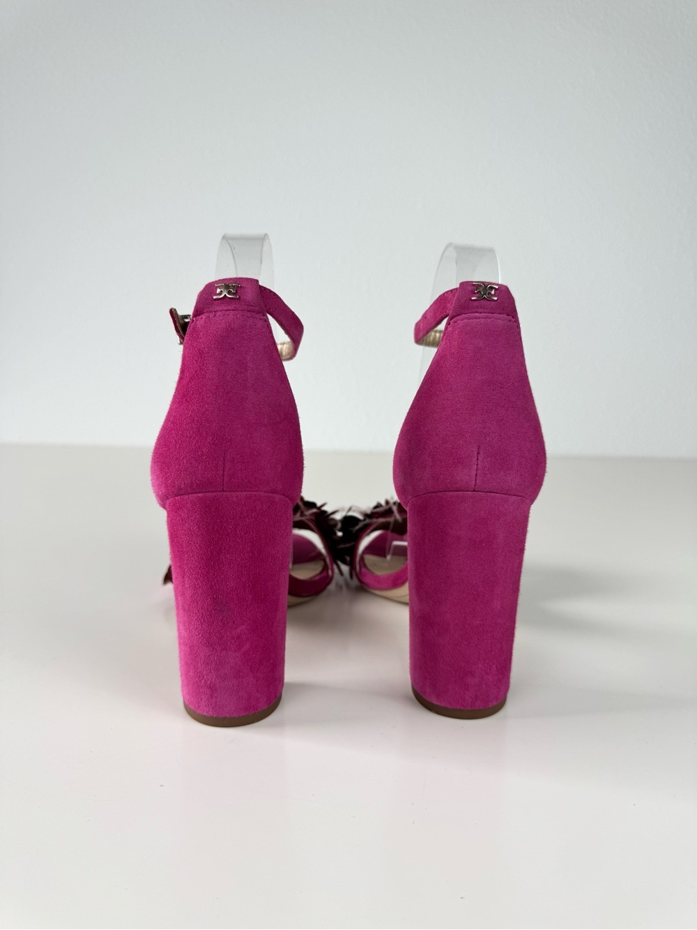 Sam Edelman Yal Heels Pink Suede, Sequins, Feathers Ankle Strap Size 7.5 - Picture 4 of 9